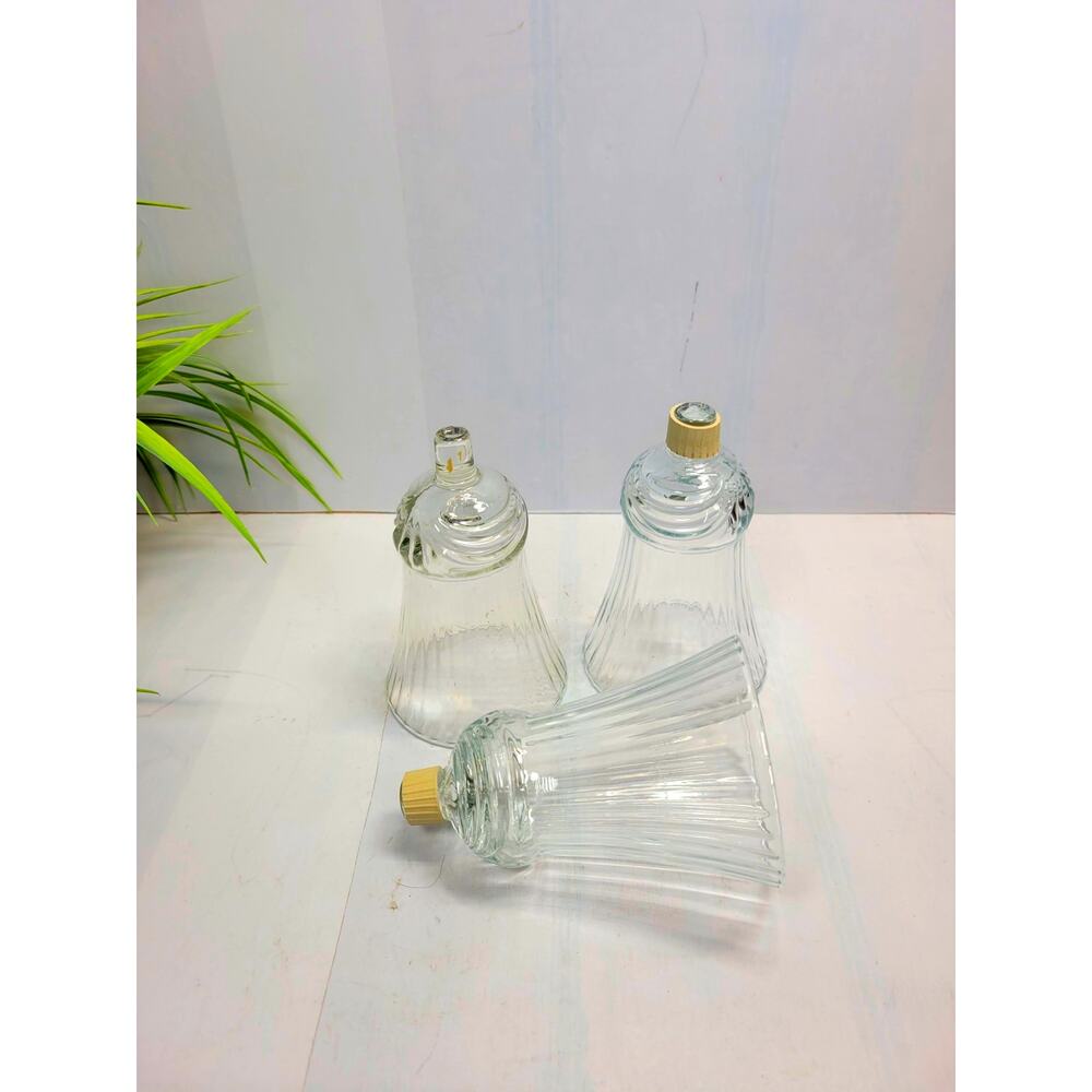 3 Vintage Homco Clear Ribbed Glass Peg Votive Candle Holder Cups 2 Grommets